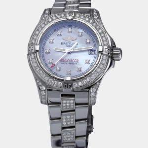 Breitling Customised White MOP Diamond Stainless Steel Colt A77350 Quartz Women's Wristwatch 34 mm