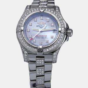 Breitling Customised White MOP 5.0CT Diamond Stainless Steel Colt A77380 Quartz Men's Wristwatch 33mm