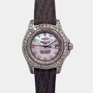 Breitling White MOP Diamond Stainless Steel Colt A77380 Quartz Women's Wristwatch 33 mm