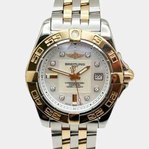 Pre Owned Breitling Galactic C71356 Quartz White Mother of Pearl Diamond Stainless Steel 18K Rose Gold Women's Wristwatch 32 mm