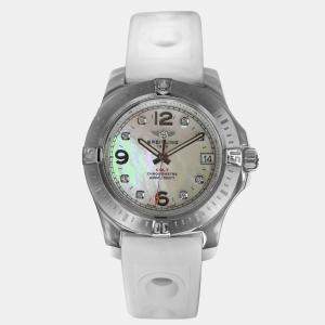 Pre Owned Breitling Colt A74389 Quartz White Diamonds Stainless Steel Women's Wristwatch 36 mm