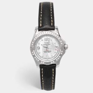 Pre Owned Breitling Colt A7738853-A769-208X-A14BA.1 Mother Of Pearl Dial Diamond Stainless Steel Leather Women's Wristwatch 33 mm