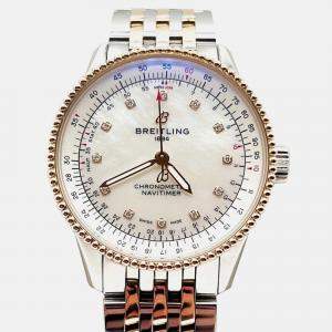 Pre Owned Breitling Navitimer U17395 Automatic White diamonds 18k Rose Gold Stainless Steel Women's Wristwatch 35 mm