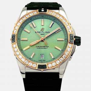 Pre Owned Breitling Super Chronomat U17356 Automatic Green diamonds 18k Rose Gold Stainless Steel Women's Wristwatch 38 mm