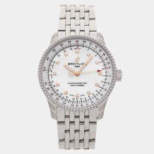 مملوكة مسبقًا Pre-Owned Breitling Navitimer A17395211A1A1 White Automatic Diamond Stainless Steel Women's Wristwatch 35 MM