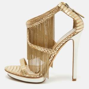 Brian Atwood Gold Leather Ankle Strap Sandals Size 37.5