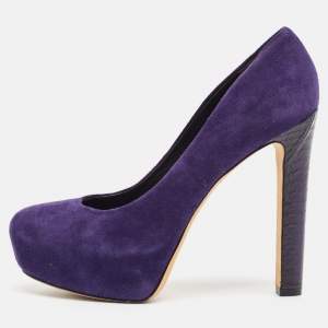 Brian Atwood Purple Python Leather and Suede Platform Pumps Size 39