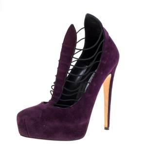 Brian Atwood Purple Suede Leather Lola Platform Pumps Size 38.5