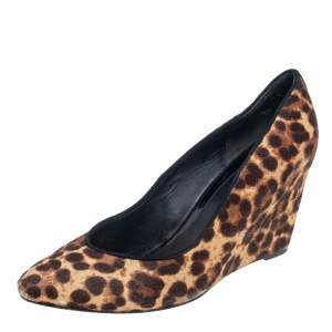 Brian Atwood Brown Leopard Print Pony Hair Wedge Pumps Size 39.5