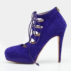 Brian Atwood Purple Suede Lace up Booties Size 38.5