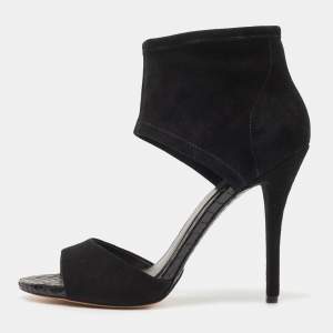 Brian Atwood Black Suede Correns Ankle Cuff Sandals Size 39.5