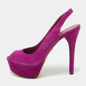 Brian Atwood Pink Suede Peep Toe Platform Slingback Sandals Size 38.5