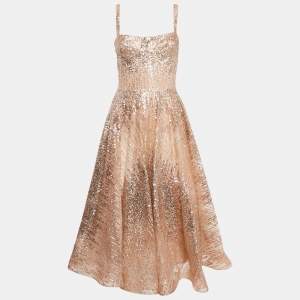 Bronx & Banco Beige Glitter Embellished Tulle Bustier Midi Dress S