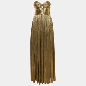 Bronx & Branco Metallic Lurex Plisse Florence Strapless Gown S