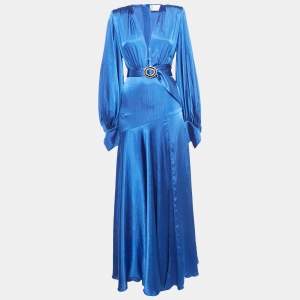 Pre Owned Bronx & Banco Blue Silk Blend Belted Maxi Dress XS