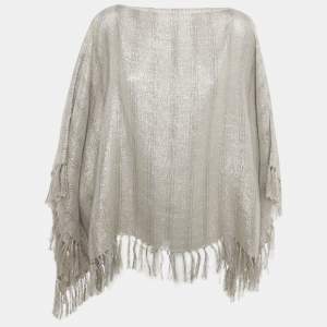 Pre Owned Brunello Cucinelli Beige Lurex and Linen Fringed Poncho One Size