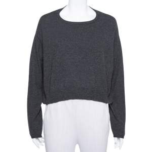 Brunello Cucinelli Dark Grey Cashmere Crop Sweater XXL