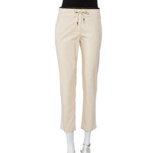 Brunello Cucinelli Cream Cotton Contrast Trim Tapered Leg Trousers S