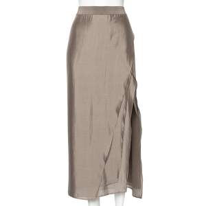 Brunello Cucinelli Beige Silk Layered Midi Skirt M