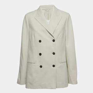 Brunello Cucinelli White Stretch-Cotton Double-Breasted Blazer XL