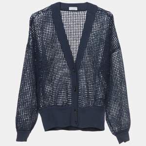 Brunello Cucinelli Navy Blue Sequined Knit Cardigan L