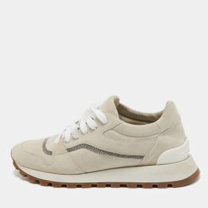 Brunello Cucinelli Light Grey Suede Low Top Sneakers Size 39