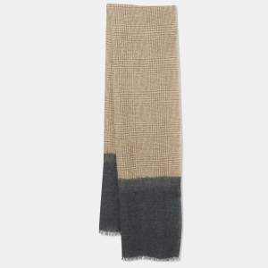 Brunello Cucinelli Brown/Grey Checks Cashmere Blend Scarf 
