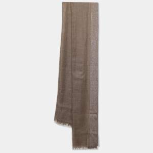 Brunello Cucinelli Brown Cashmere Monili Detail Shawl