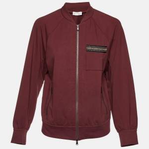 Brunello Cucinelli Burgundy Detailed Pocket Zip-Up Jacket S