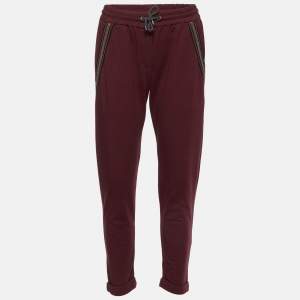 Brunello Cucinelli Burgundy Cotton Knit Pants XS