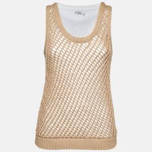 Brunello Cucinelli Brown Cotton Macrame Tank Top M