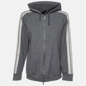 Brunello Cucinelli Grey Cotton Knit Zip-Up Hoodie S