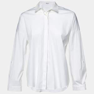 Brunello Cucinelli White Poplin Cotton Shiny Trimmed Shirt M