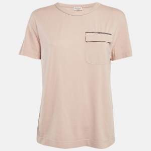 Brunello Cucinelli Nude Pink Cotton Faux Pocket Detail T-Shirt S