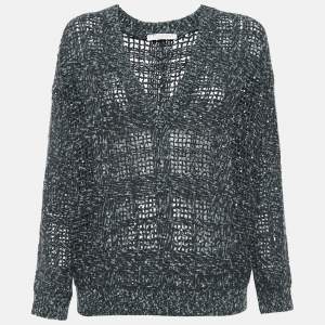 Brunello Cucinelli Grey Cashmere Knit Sequin V-Neck Sweater M