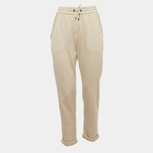 Brunello Cucinelli Beige Jersey Embellished Pocket Sweatpants L