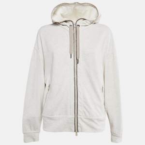 Brunello Cucinelli Grey Monili-Embellished Cotton Knit Hooded Sweatshirt M