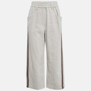 Brunello Cucinelli Off White Monili Side Stripe Cotton Culottes S