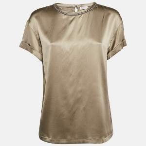 Brunello Cucinelli Khaki Green Silk Monili Beads Top M