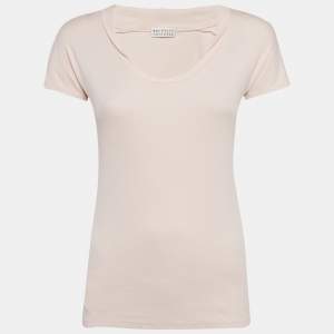Brunello Cucinelli Pink Rib Knit Short Sleeve Top M
