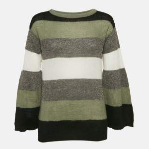 Brunello Cucinelli Multicolor Stripe Lurex Rib Knit Flared Sleeve Sweater M