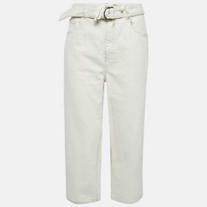 Brunello Cucinelli Cream Cotton Belted Trousers M