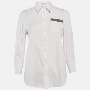 Brunello Cucinelli White Cotton Blend Monili Bead Detail Shirt M