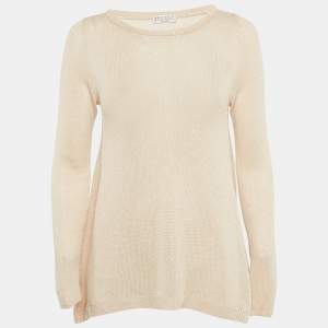 Brunello Cucinelli Beige Sequin Detail Linen and Silk Knit Top XS