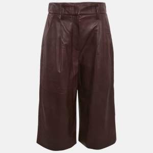 Brunello Cucinelli Burgundy Leather Wide Leg Capri Pants M