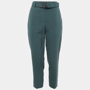 Brunello Cucinelli Green Wool Monili Detail Belted Trousers M