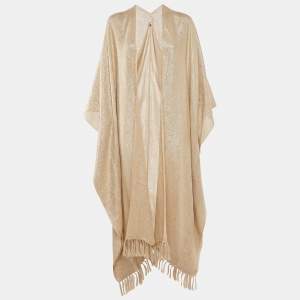 Brunello Cucinelli Gold Lurex Knit Fringed Long Cape One Size 