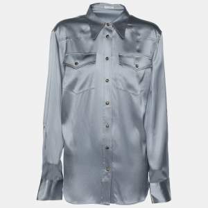 Brunello Cucinelli Grey Silk Button Front Shirt L