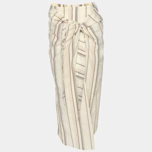 Brunello Cucinelli Cream Stripe Print Cotton Blend Long Skirt S