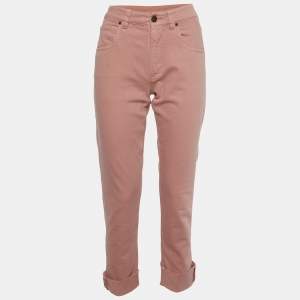 Brunello Cucinelli Pink Denim Monili Cuff Detail Jeans S/Waist 28.5"